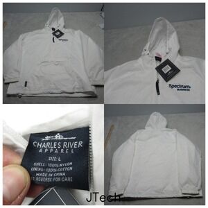 Charles River Jacket Mens Large White Pullover Windbreaker Employee‎ Logo NEW
